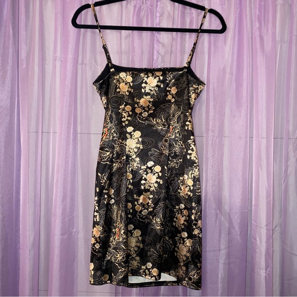 Urban Outfitters Black and Gold Tank Top Spaghetti Strap Mini Dress - Picture 2 of 3